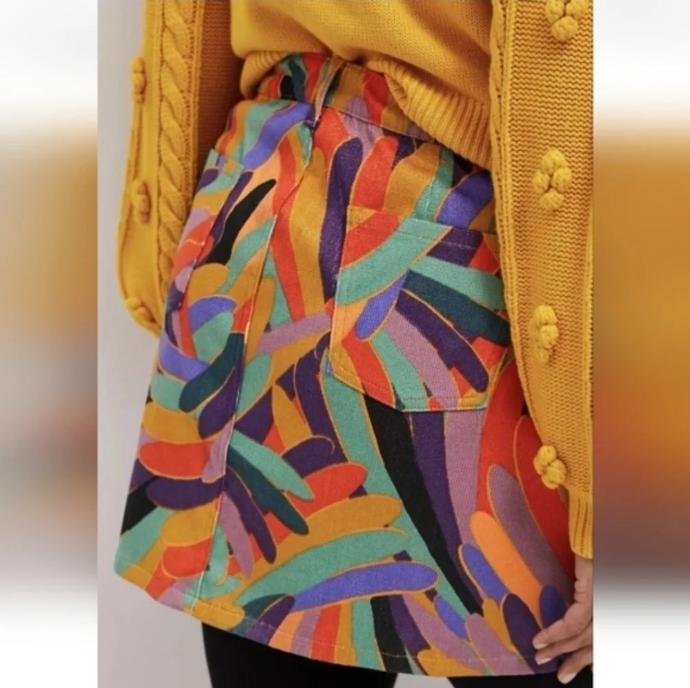 FARM RIO × Anthropologie Kiki Red Abstract Corduroy ButtonFront Mini Skirt S New